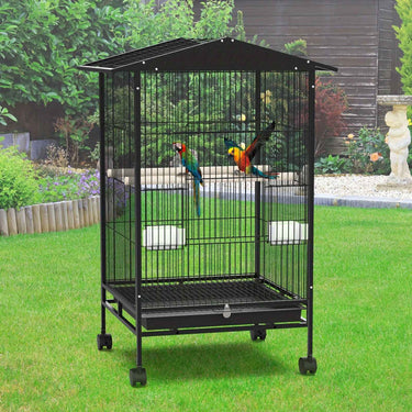 Advwin Large Metal Bird Cage with 2 Perches, Rotatable Wheels & Brake - Ideal for Parrots, Budgies, Finches, Canaries - Antirust, Easy Access, Waterproof Tray, 85x45x57cm